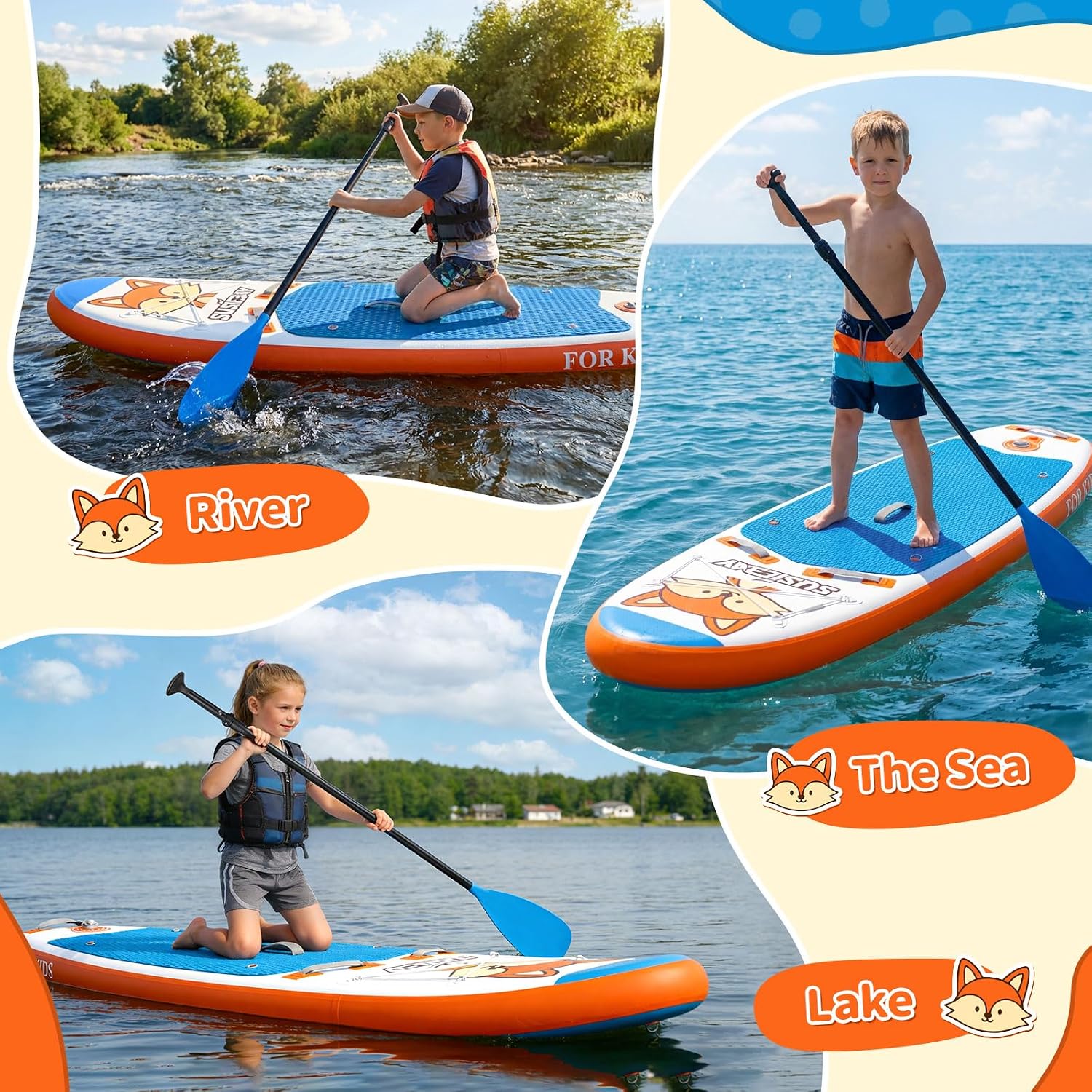Kids Inflatable Stand Up Paddle Board with SUP Accessories,Wide Stable Design,Non-Slip Comfort Deck, Inflatable Paddle Board for Kids & Children