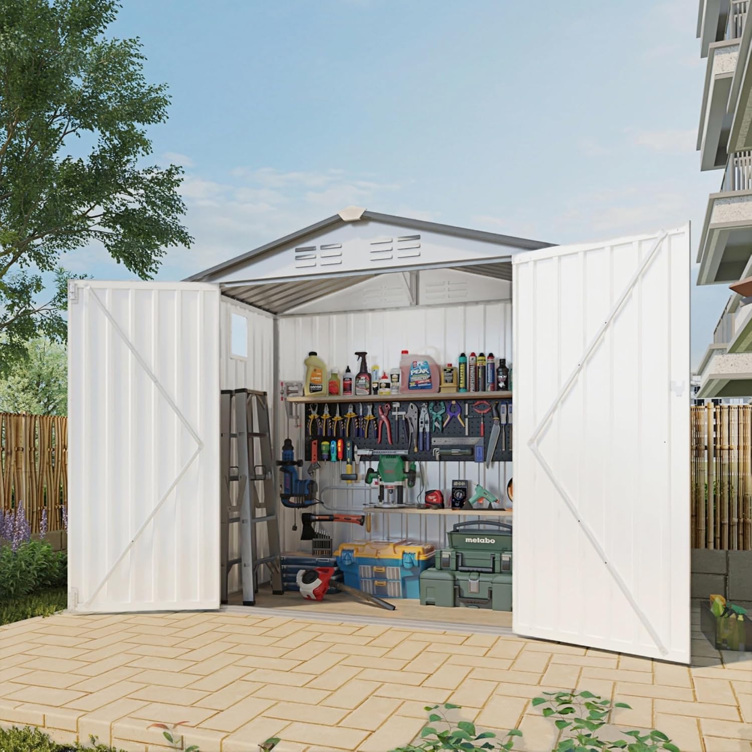 6x3.6FT Storage Shed, Outdoor Galvanized Steel Garden Shed with Lockable Door & Window, Waterproof Metal Tool Storage for Garden, Backyard, Patio, Lawn