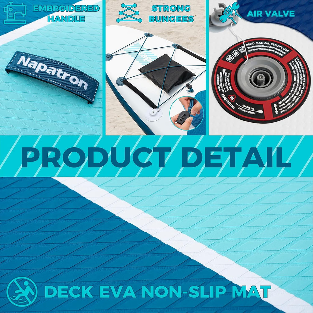 Napatron Inflatable Paddle Board, 10'6' Ultra Lightweight SUP with Adjustable Paddle, Anti-Slip Deck,Coiled Leash & Carry Bag,Stable All-Around Stand Up Paddle Board for Adults