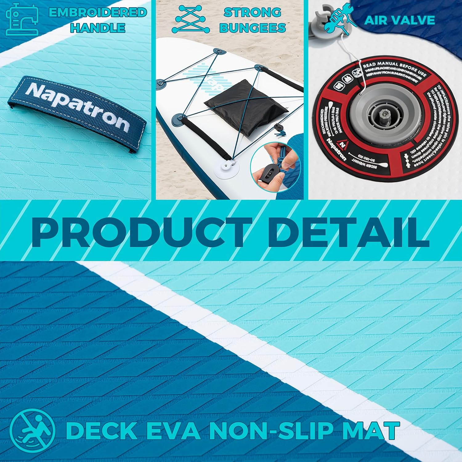 Napatron Inflatable Paddle Board, 10'6' Ultra Lightweight SUP with Adjustable Paddle, Anti-Slip Deck,Coiled Leash & Carry Bag,Stable All-Around Stand Up Paddle Board for Adults
