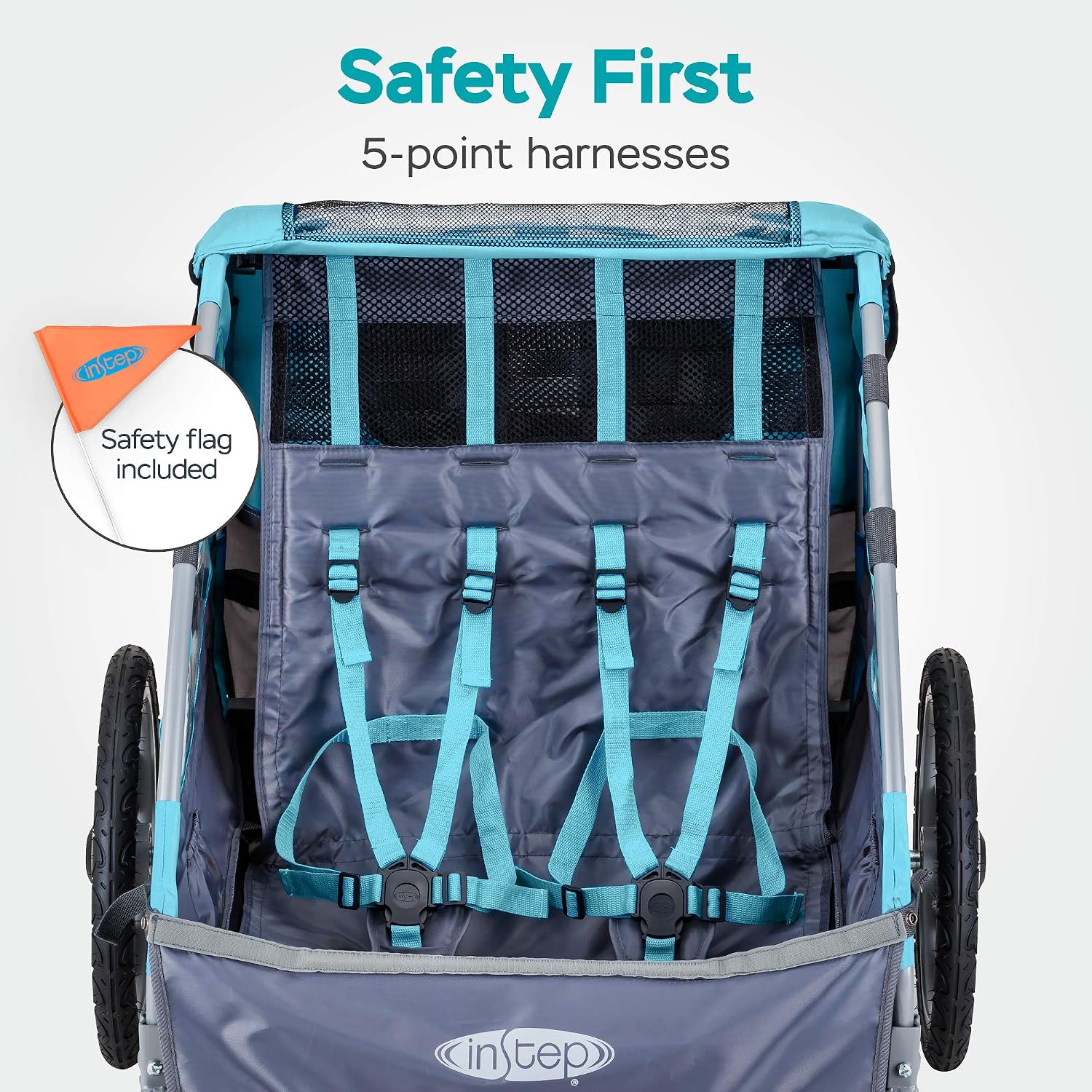 InStep Take 2 Kids Bike Trailer, Double Seat, Universal Coupler, Folding Frame, Quick-Release Wheels, Canopy with Bug Screen and Weather Shield, Bike Trailer for Kids