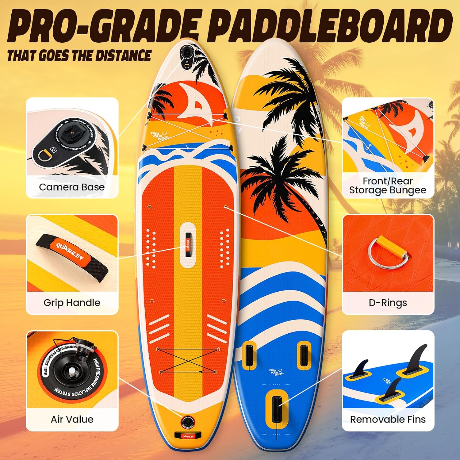 Quashley Inflatable Paddle Board Extra Wide Stand Up Paddleboards 11'×34' with All Premium Paddle Board Accessories,Inflatable SUP for Adults/Family,Beginner-Friendly,Removable Fin,Hand Pump