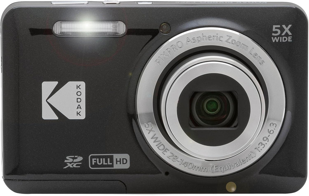 Kodak PIXPRO FZ55 Black 16MP Digital Camera 5X Optical Zoom 28mm Wide Angle 1080P Full HD Video 2.7' LCD Camera + 64GB Card and Reader + Memory Wallet