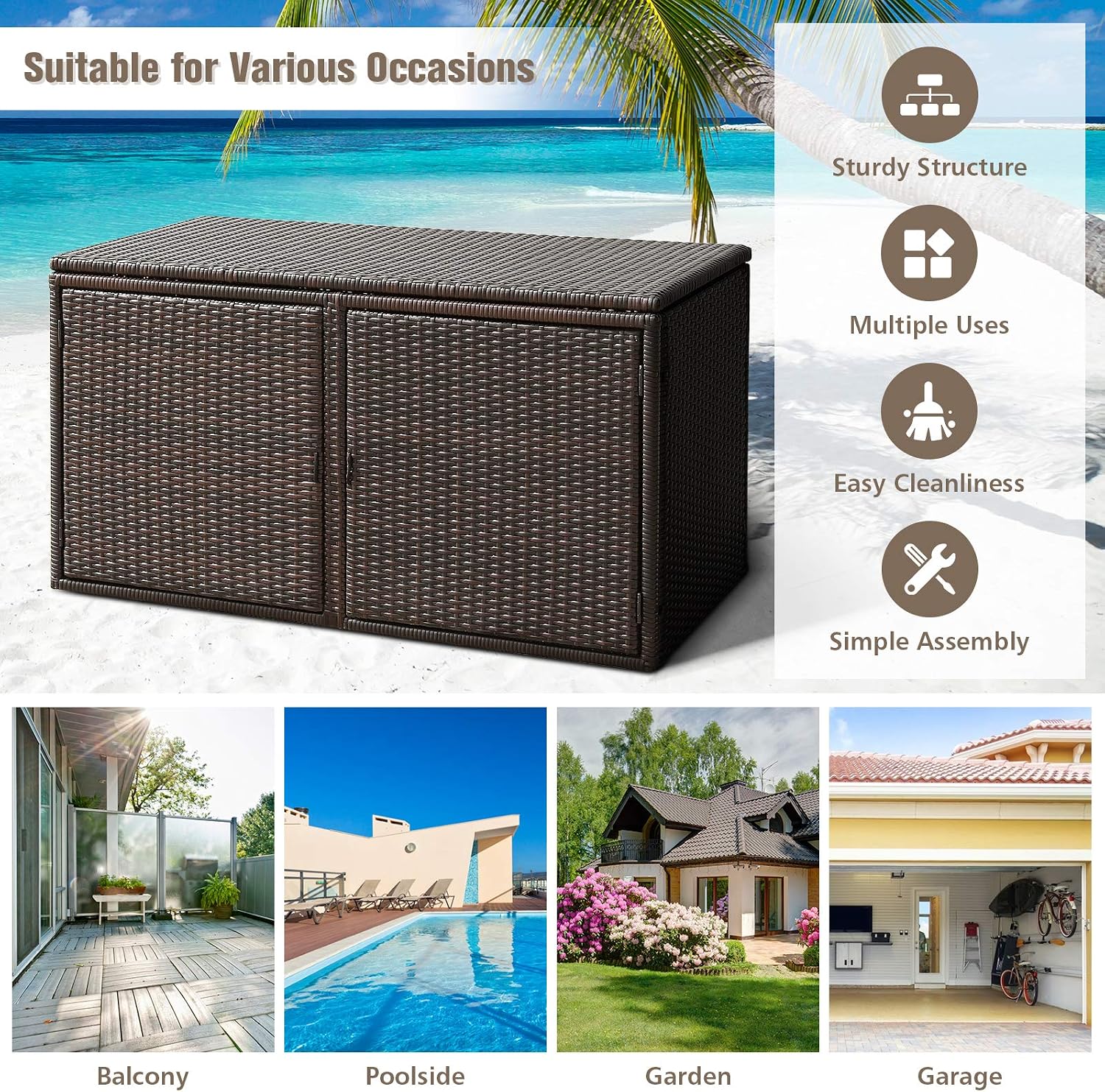 Giantex Rattan Deck Box 73 Gallon Wicker Storage Box W/Separate Storage Shelf, Openable Door, Steel Frame, Toys and Tools Organize for Yard, Garden, Balcony, Porch, Patio Rattan Storage Box (Brown)