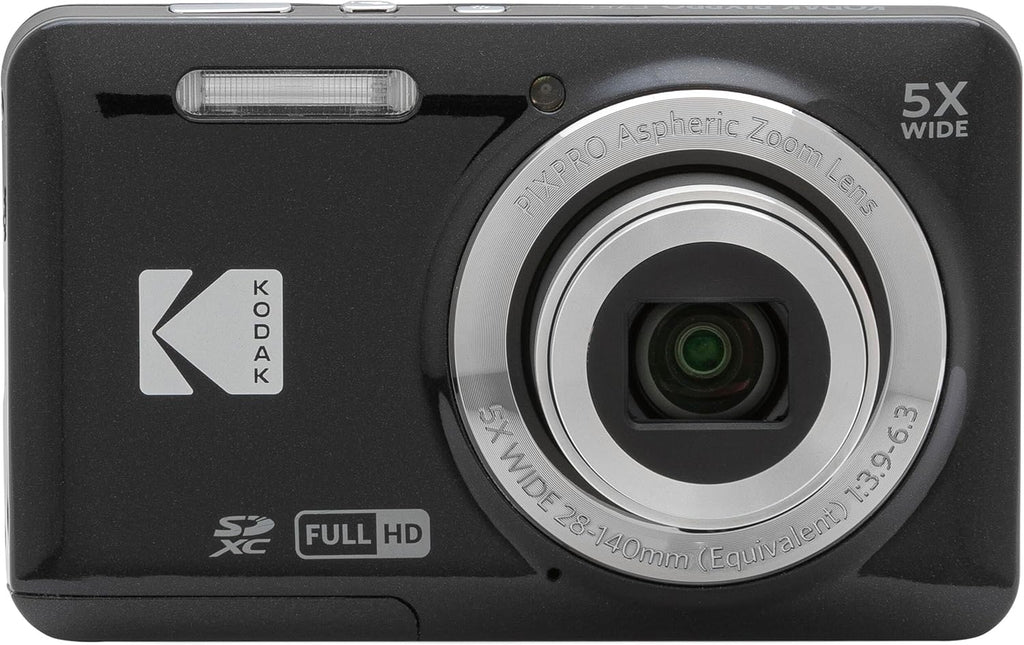 Kodak PIXPRO FZ55 Black 16MP Digital Camera 5X Optical Zoom 28mm Wide Angle 1080P Full HD Video 2.7' LCD Camera + 64GB Card and Reader + Memory Wallet