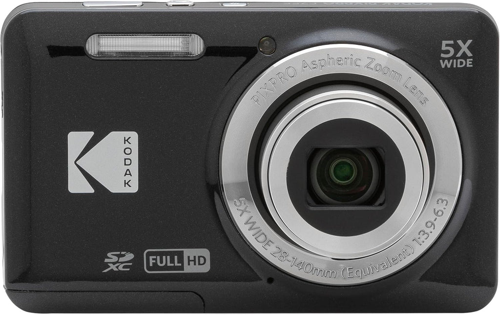 Kodak PIXPRO FZ55 Black 16MP Digital Camera 5X Optical Zoom 28mm Wide Angle 1080P Full HD Video 2.7' LCD Camera + 128GB Card and Reader + Memory Wallet