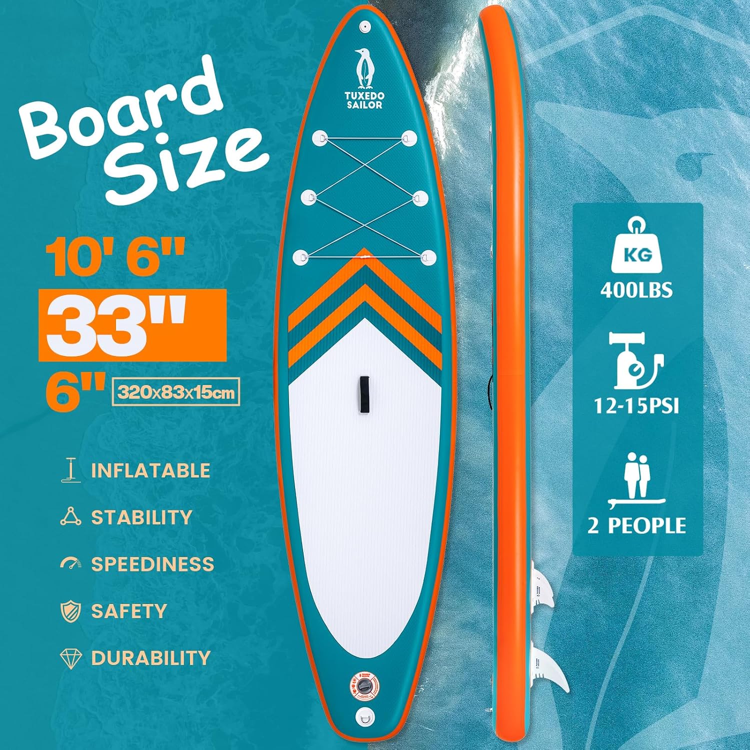 Tuxedo Sailor 10'6'/11' Inflatable Stand Up Paddle Board with SUP Accessories, Anti-Slip EVA Deck and Large Fin, Paddle Boards for Adults & Youth of All Skill Levels