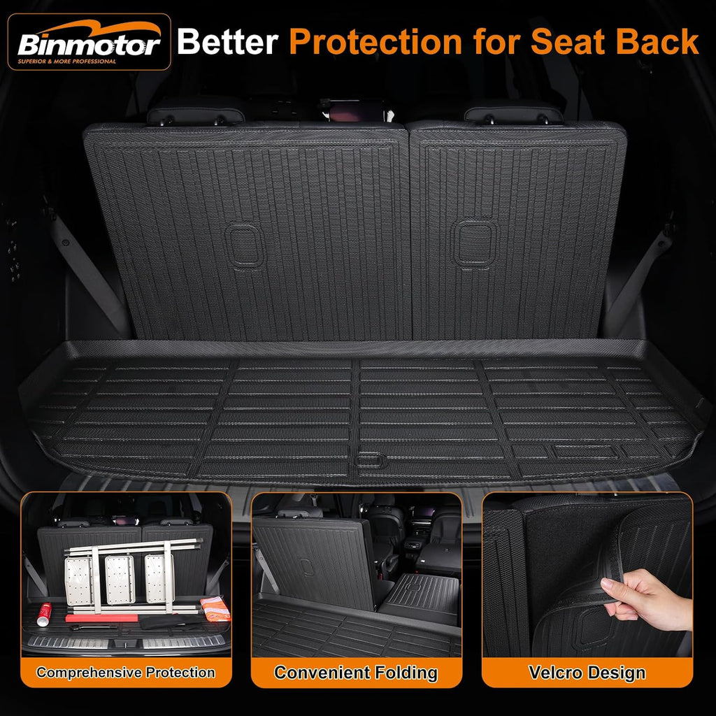 Binmotor-for Ford Explorer 6 Seat Captain Chairs 2020-2025 2026, All Weather Car Floor Mats and Cargo Liner Seatback Cargo Set, Waterproof TPE Car Mats for Explorer Accessories-Black