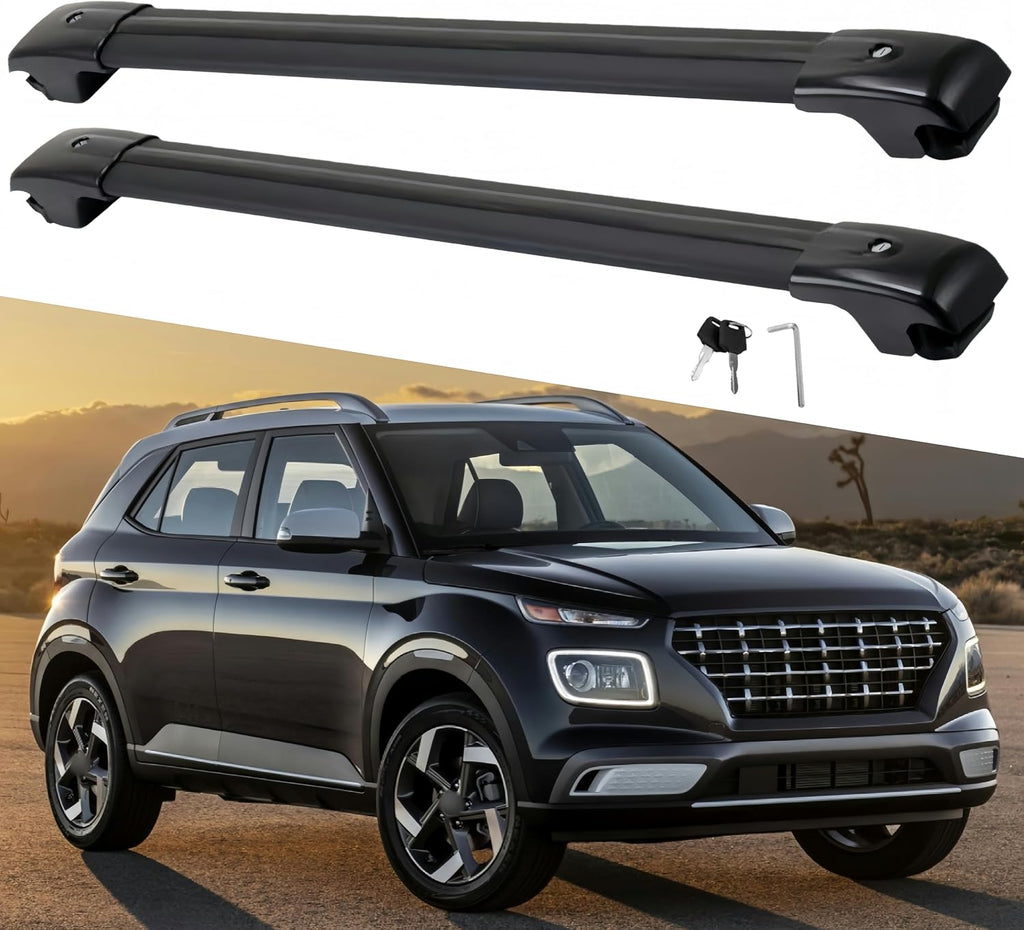 2PCS Crossbar Fits for Hyundai Venue 2022 2023 2024 2025 SEL Limited with Raised Roof Rails Black Cross bar Aluminum Cargo Carrier