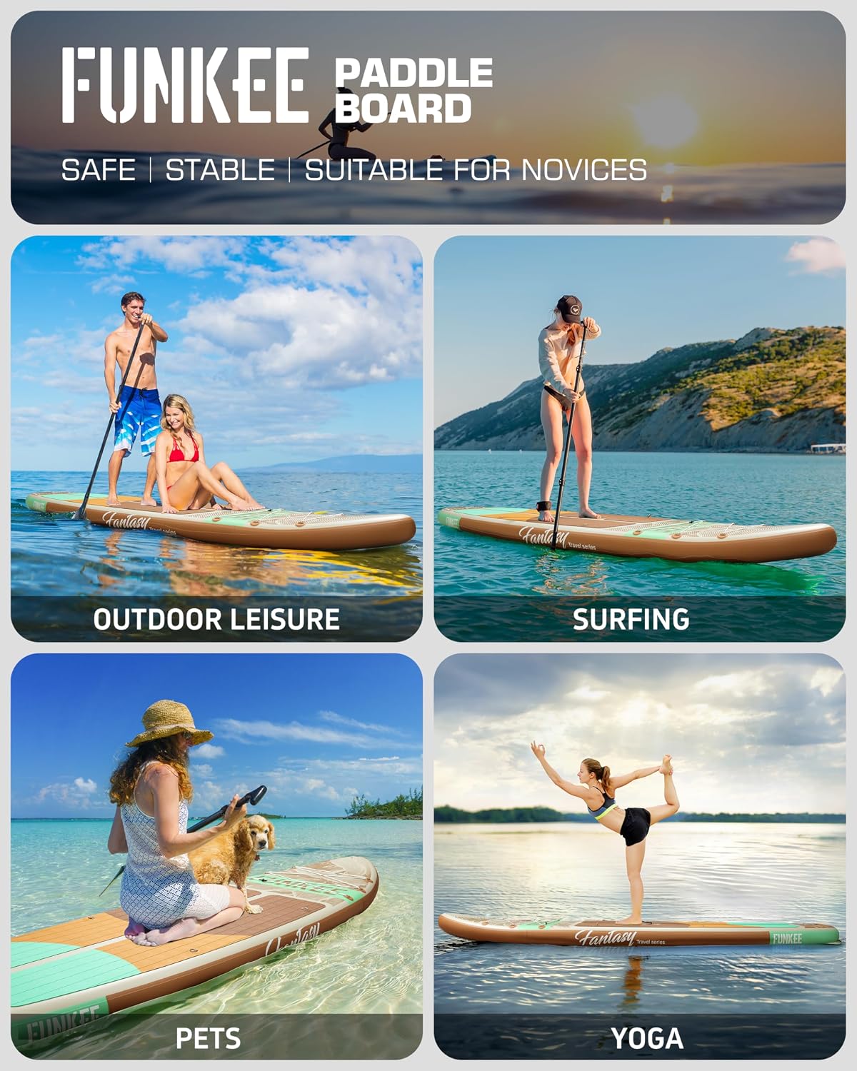 11'×34'×6' Extra Wide Inflatable Stand Up Paddle Board, Sup Board with Removable Fins, Backpack, Floating Paddle, Safety Leash, Floating Phone Case for Adults & Youth of All Skill Levels