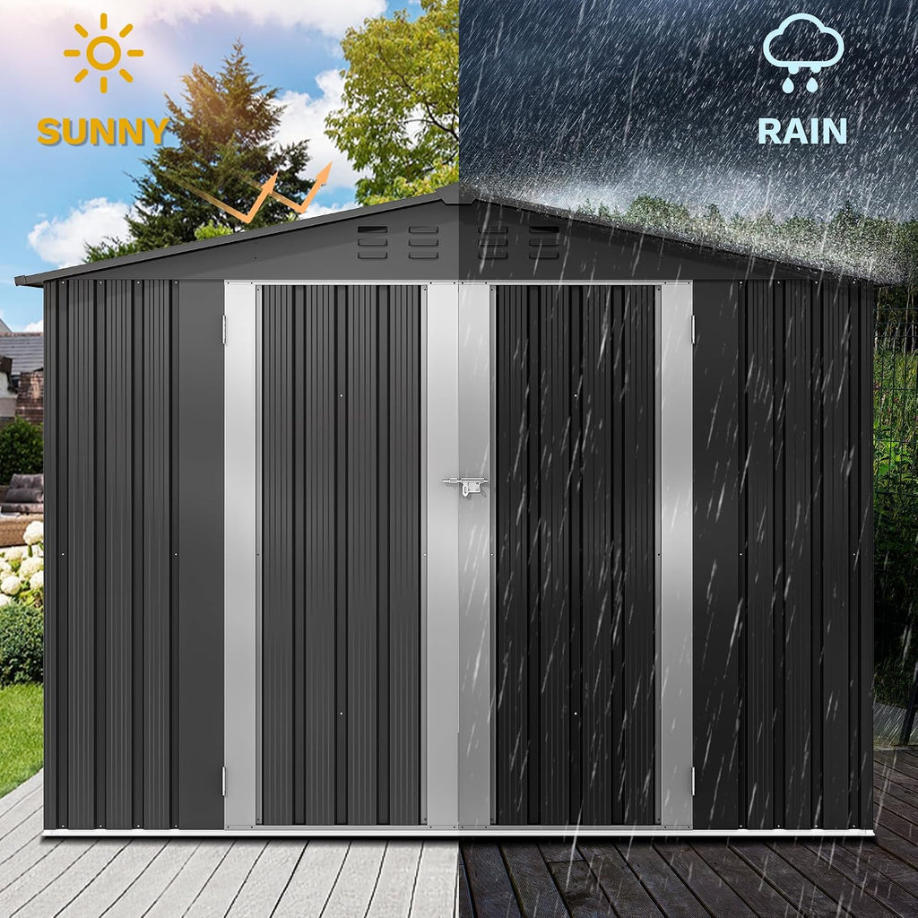 DWVO 7x5FT Outdoor Storage Shelter, Roomy Steel Tool Shed with Secure Entrances & Air Circulation for Patio, Lawn, and Backyard, Ideal for Storing Garden Gear, Lawn Tools, and Bikes, Dark Gray