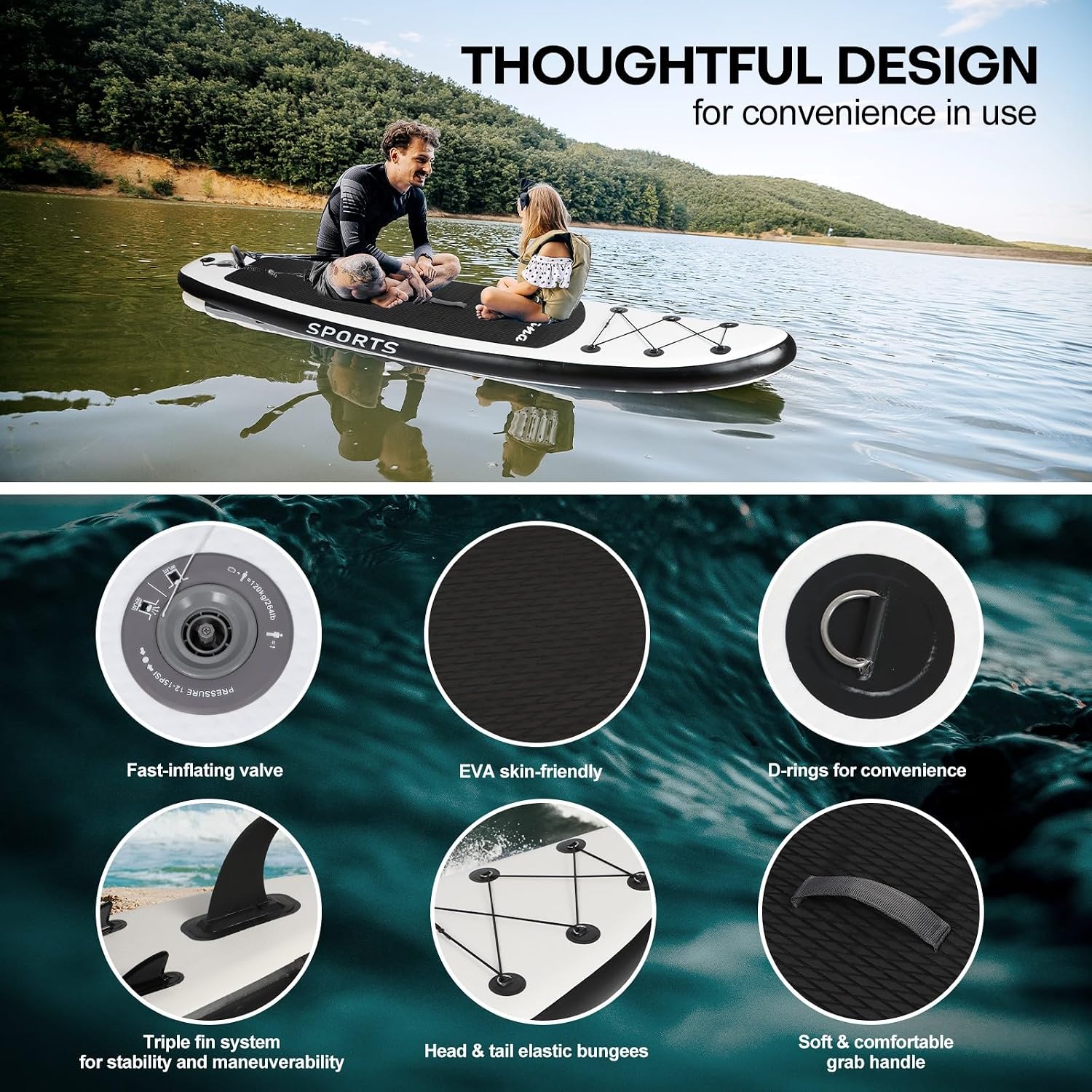 Panana Inflatable Stand Up Paddle Board 10'/10'8''x30''/32''x6'' iSUP Non-Slip Deck Paddleboard for Adults Beginners Youth, with Paddle Pump Fins Leash Backpack