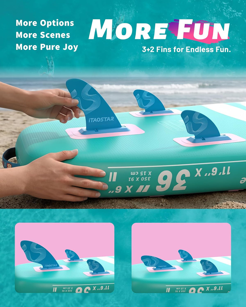 iTAOSTAR Billow 11'6'×36' Extra Wide Paddle Board with Seat, One-Stop Premium SUP Board Accessories, Tailored Fins, Stable Inflatable Stand Up Paddle Boards for Youth/Adults of All Skill Levels