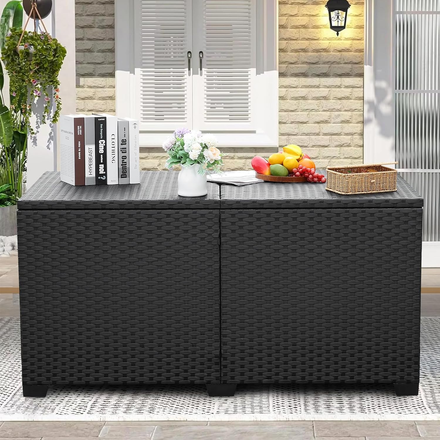 Lviden 180 Gallon Deck Storage Box Outdoor Storage Box Large Patio Storage Bin with Waterproof Lining Bag Cushion Storage Bin Outdoor, Black