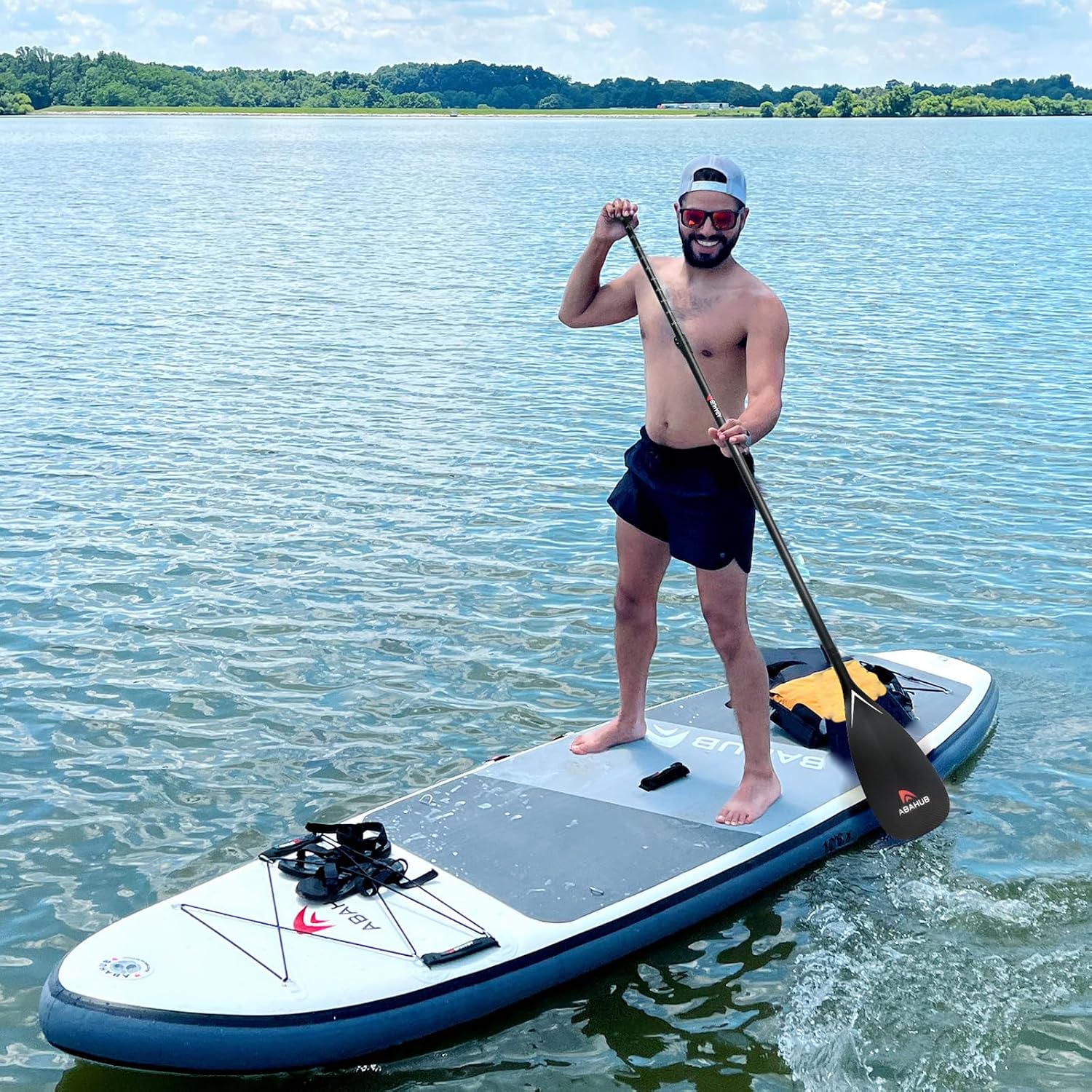 Abahub Carbon Fiber SUP Paddles, 1 x 3 Section Adjustable 67' - 86' Carbon Fiber Shaft, Lightweight Stand-up Paddle Oars for Paddleboards, with a Carrying Bag