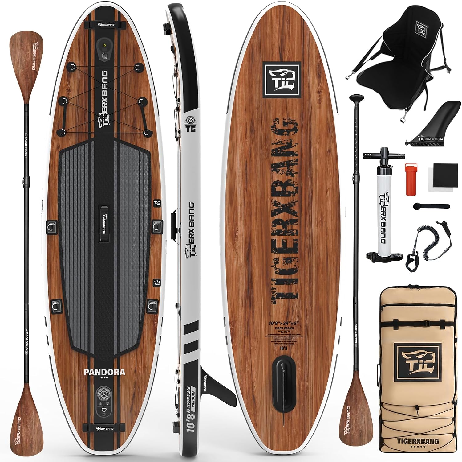 TIGERXBANG Paddle Board, 10.8' Stand Up Paddle Board with Premium Complete Inflatable SUP Accessories, Extra Wide Paddleboards for Adults & Kids-Pandora Collection