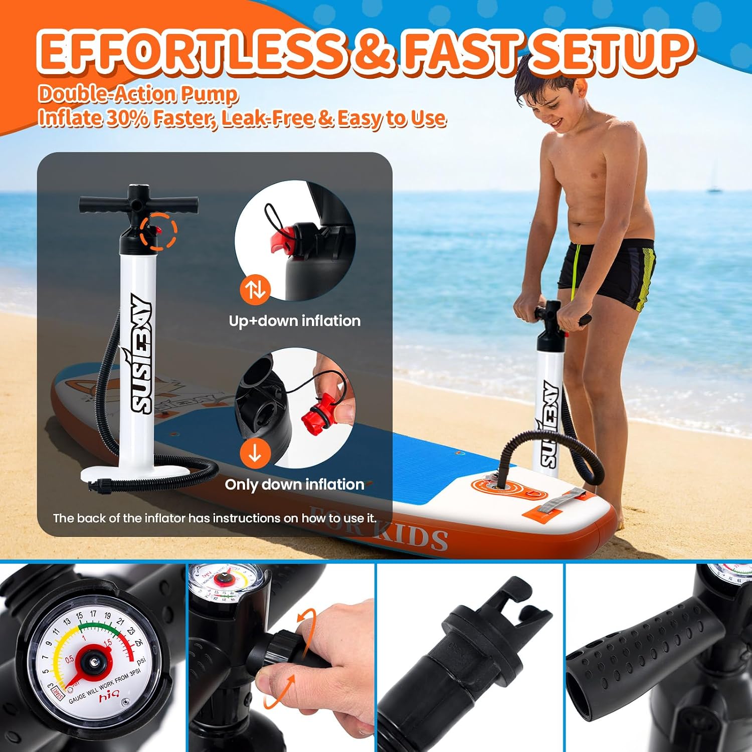 Kids Inflatable Stand Up Paddle Board with SUP Accessories,Wide Stable Design,Non-Slip Comfort Deck, Inflatable Paddle Board for Kids & Children