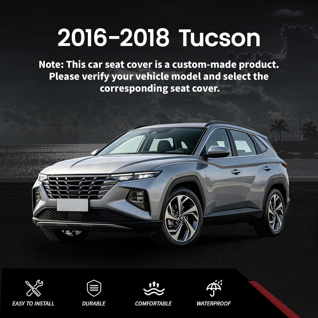 HKZ Custom Fit Tucson Seat Covers for Hyundai Tucson 2016 2017 2018,5-Seats Full Set,Leather (Black,)