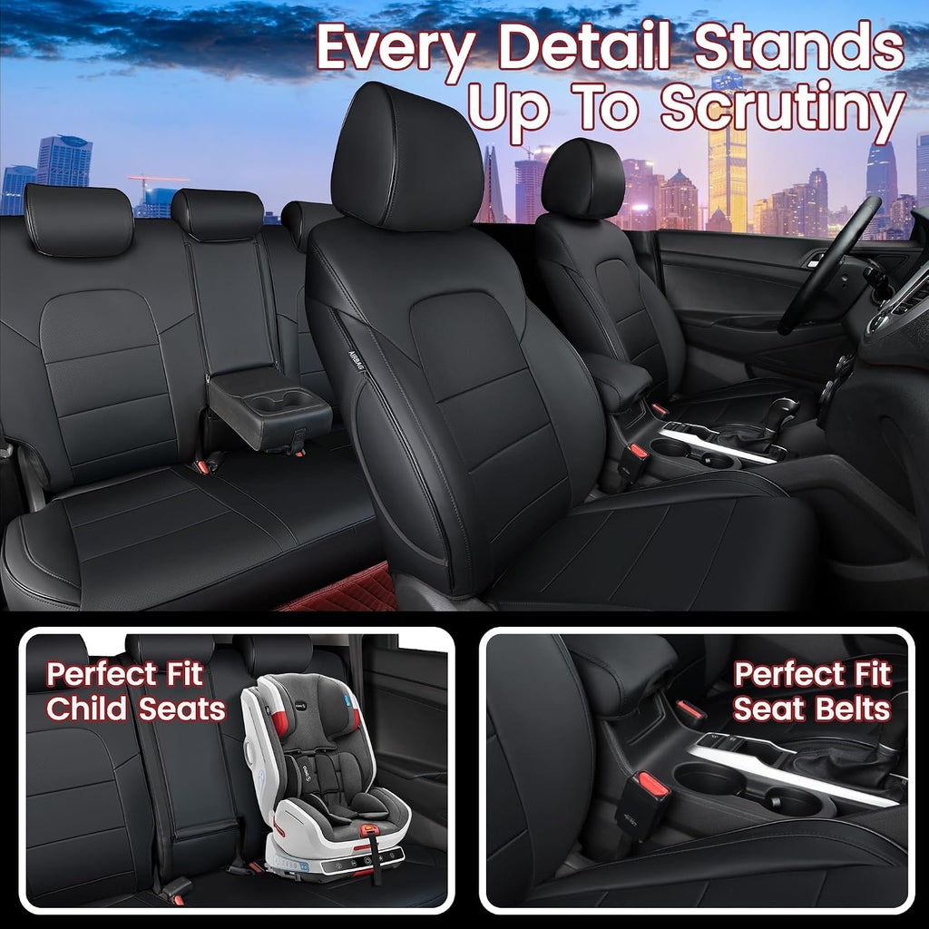 HKZ Custom Fit Tucson Seat Covers for Hyundai Tucson 2016 2017 2018,5-Seats Full Set,Leather (Black,)