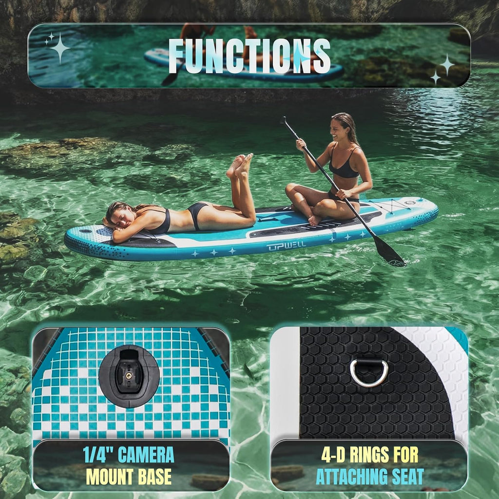 UPWELL 11'6'/11'2'/11'/10'8'/10'6'/10'2' Inflatable Stand Up Paddle Board with sup Accessories Including Backpack, Repairing Kits, Non-Slip Deck, Leash, 3 Fins, Paddle and Hand Pump