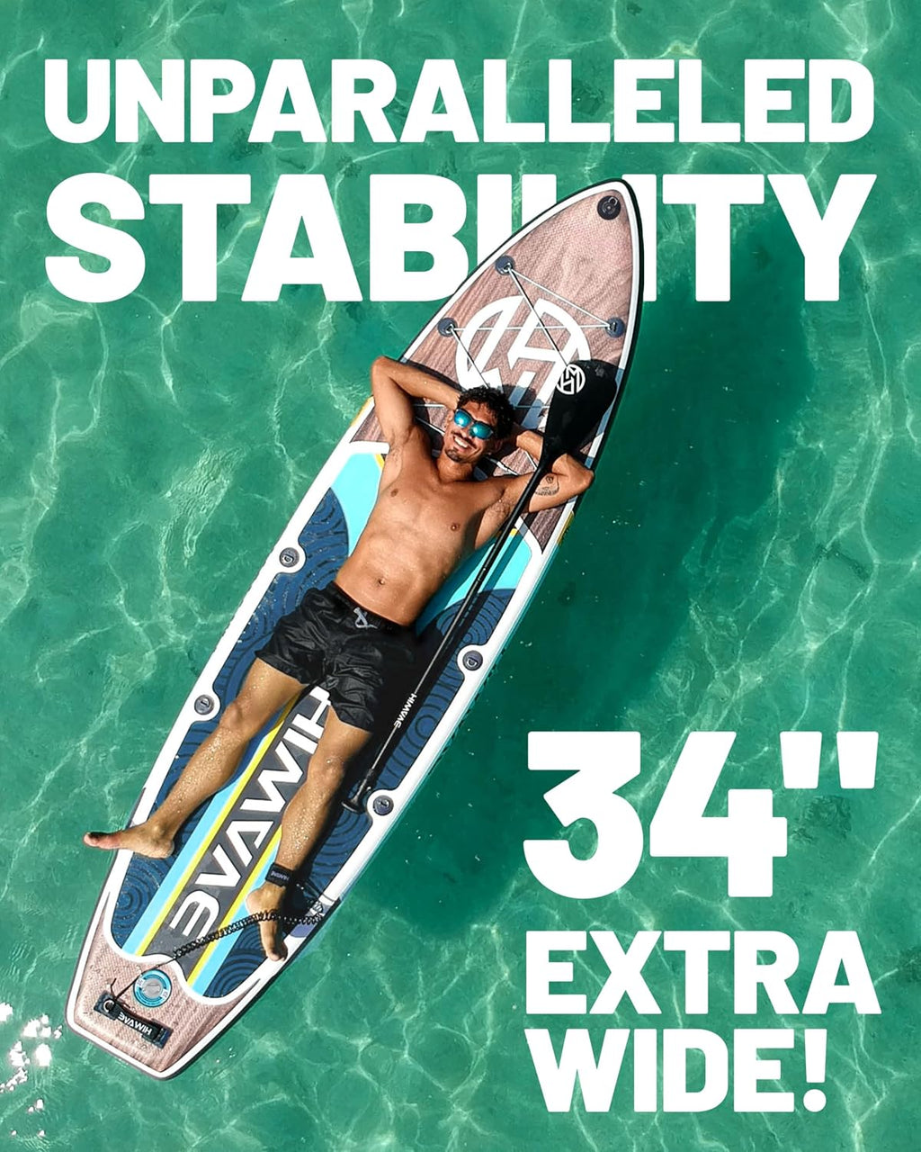 Hiwave Inflatable Paddle Board 11 '* 34 '* 6' Extra Wide Sup Board, 420lb Capacity Paddle Board for Adults, Suitable for Sea and Lakes, 2+1Family Board