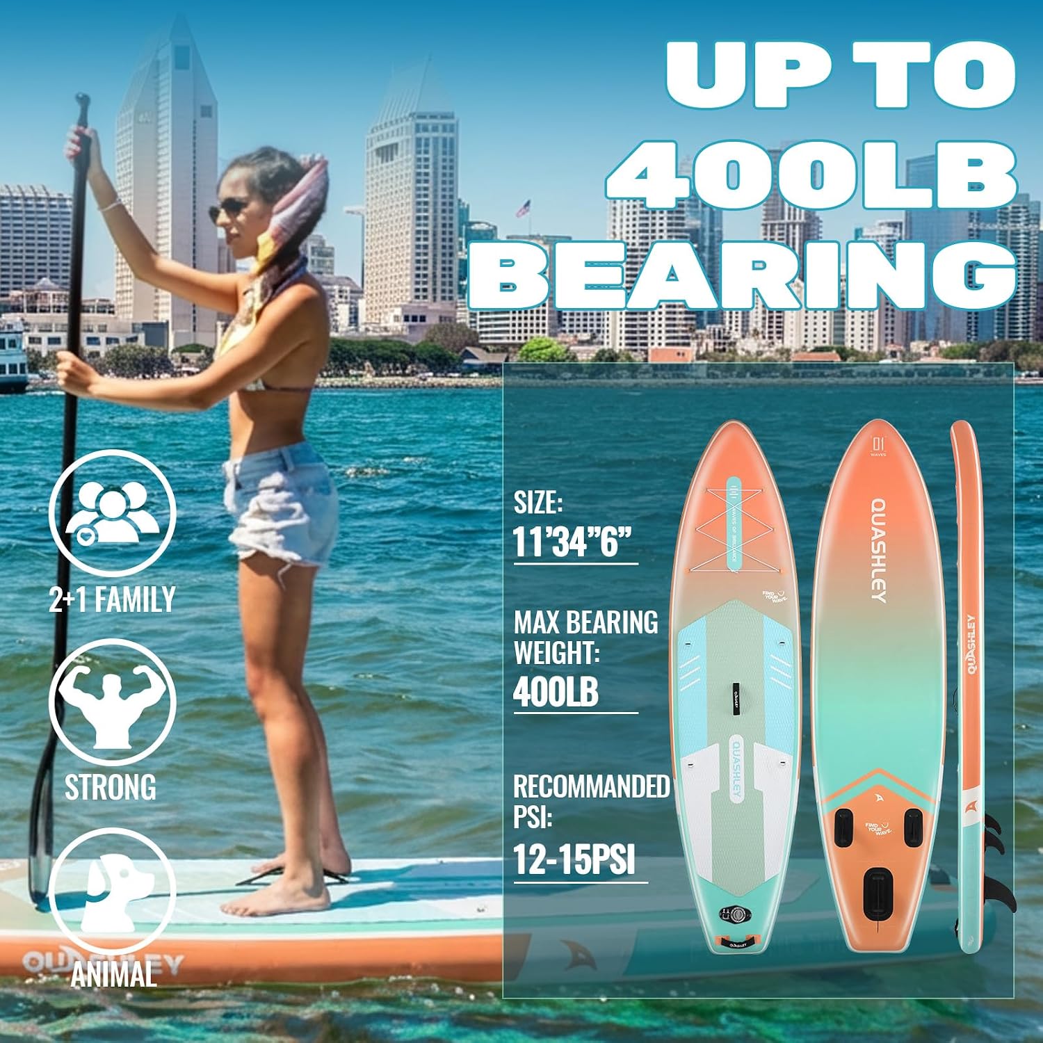 Quashley Inflatable Stand Up Paddle Board,Inflatable Paddleboards 32/34 Inch Wide,All Around SUP for Beginners with Lightweight Paddle,Hand Pump,Backpack,Leash,Durable & Portable iSUP Board