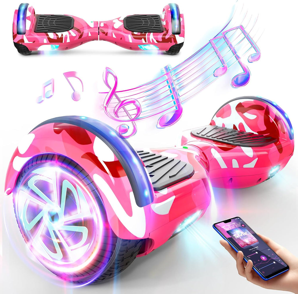 LIEAGLE Hoverboard, 6.5' Self Balancing Scooter Hover Board with Bluetooth Wheels LED Lights for Kids Adults