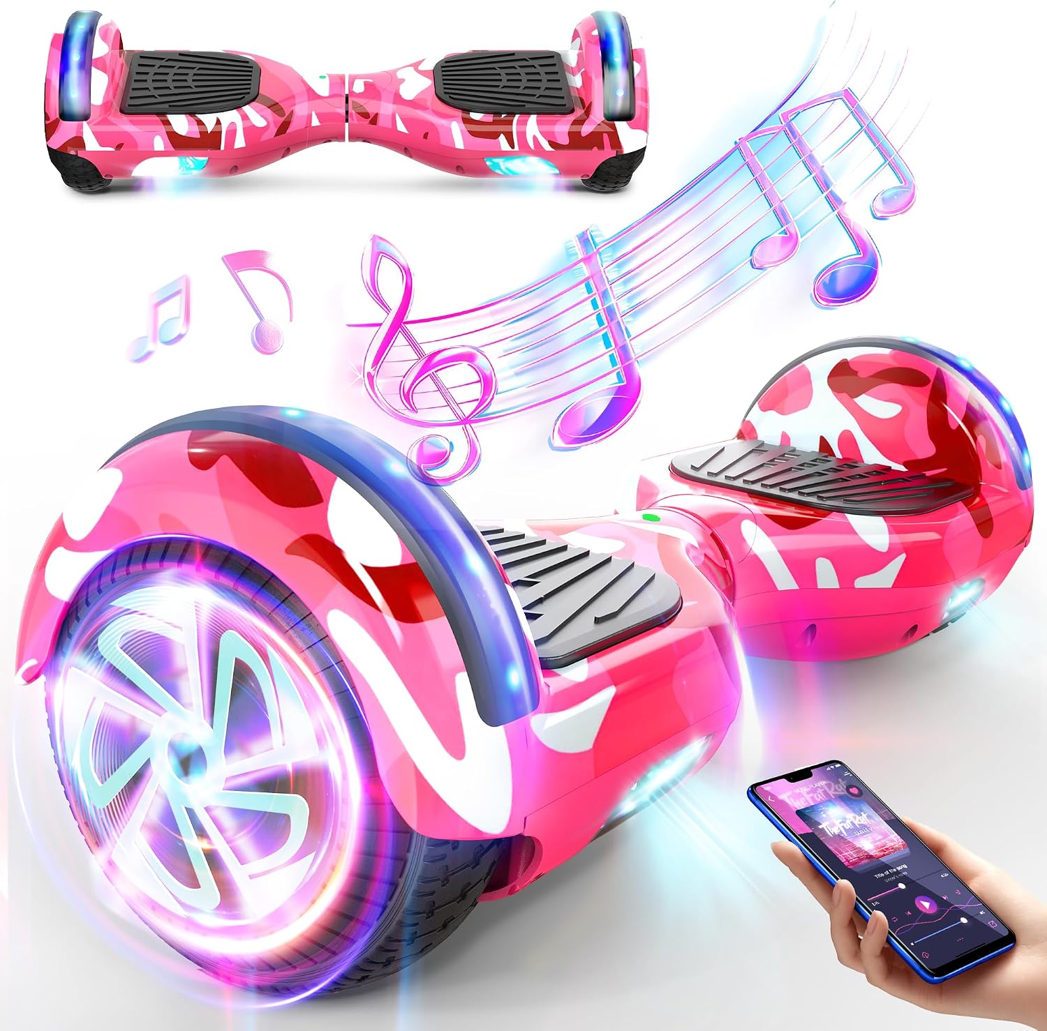 LIEAGLE Hoverboard, 6.5' Self Balancing Scooter Hover Board with Bluetooth Wheels LED Lights for Kids Adults