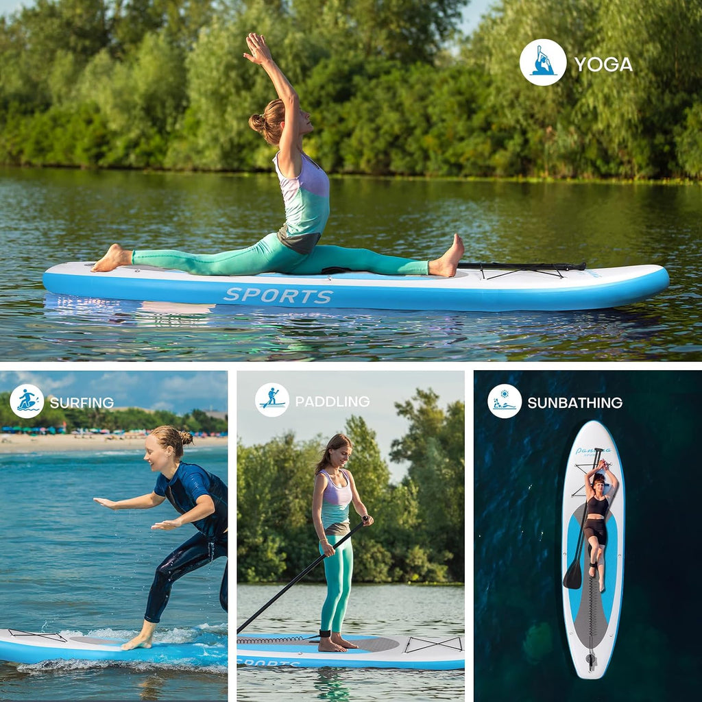 Panana Inflatable Stand Up Paddle Board 10'/10'8''x30''/32''x6'' iSUP Non-Slip Deck Paddleboard for Adults Beginners Youth, with Paddle Pump Fins Leash Backpack