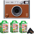 Fujifilm Instax Mini EVO Instant Camera with Sunshine Photo Microfiber Cleaning Cloth (Camera + 3 Twin Packs, Brown)