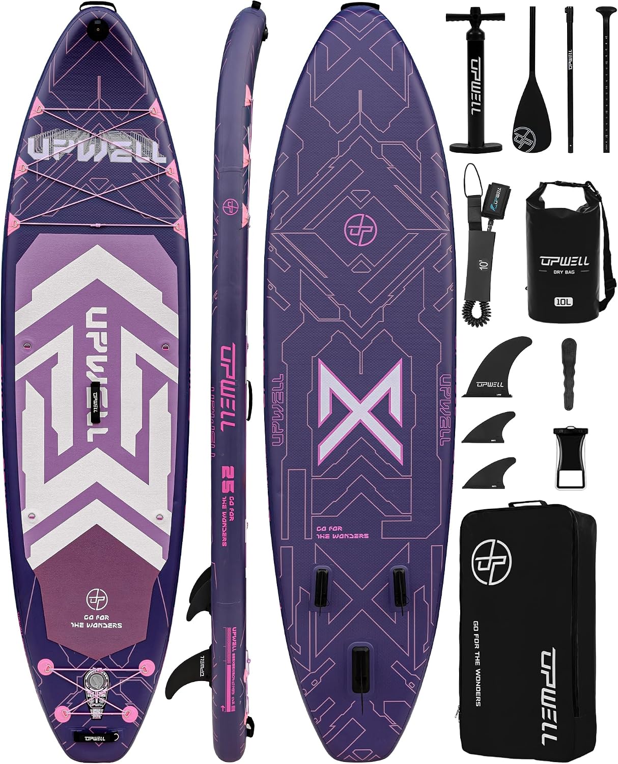 UPWELL 11'6'×35' Extra Wide Inflatable Paddle Board, Stand Up Paddle Board for Youth & Adults, Stable Design, Premium SUP Accessories, 120L Backpack, 10L Dry Bag, Paddle, Leash, Hand Pump, US Fins