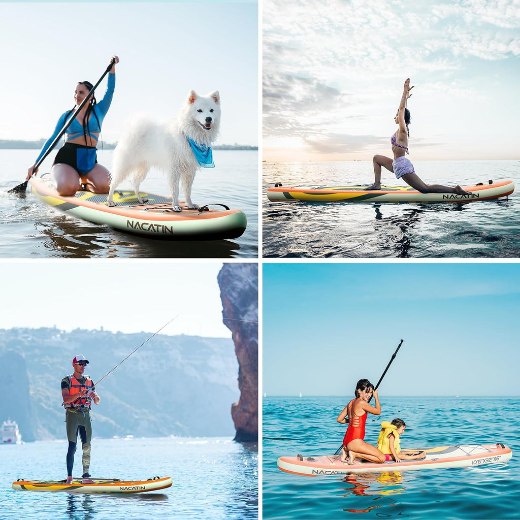 NACATIN Inflatable Stand Up Paddle Board,10'6'Upgrade Version Blow Up Paddle Boards for Adults with Premium SUP Accessories& Backpack,Adjustable Paddle,Camera Mount,Hand Pump, for Lake, River, Yoga