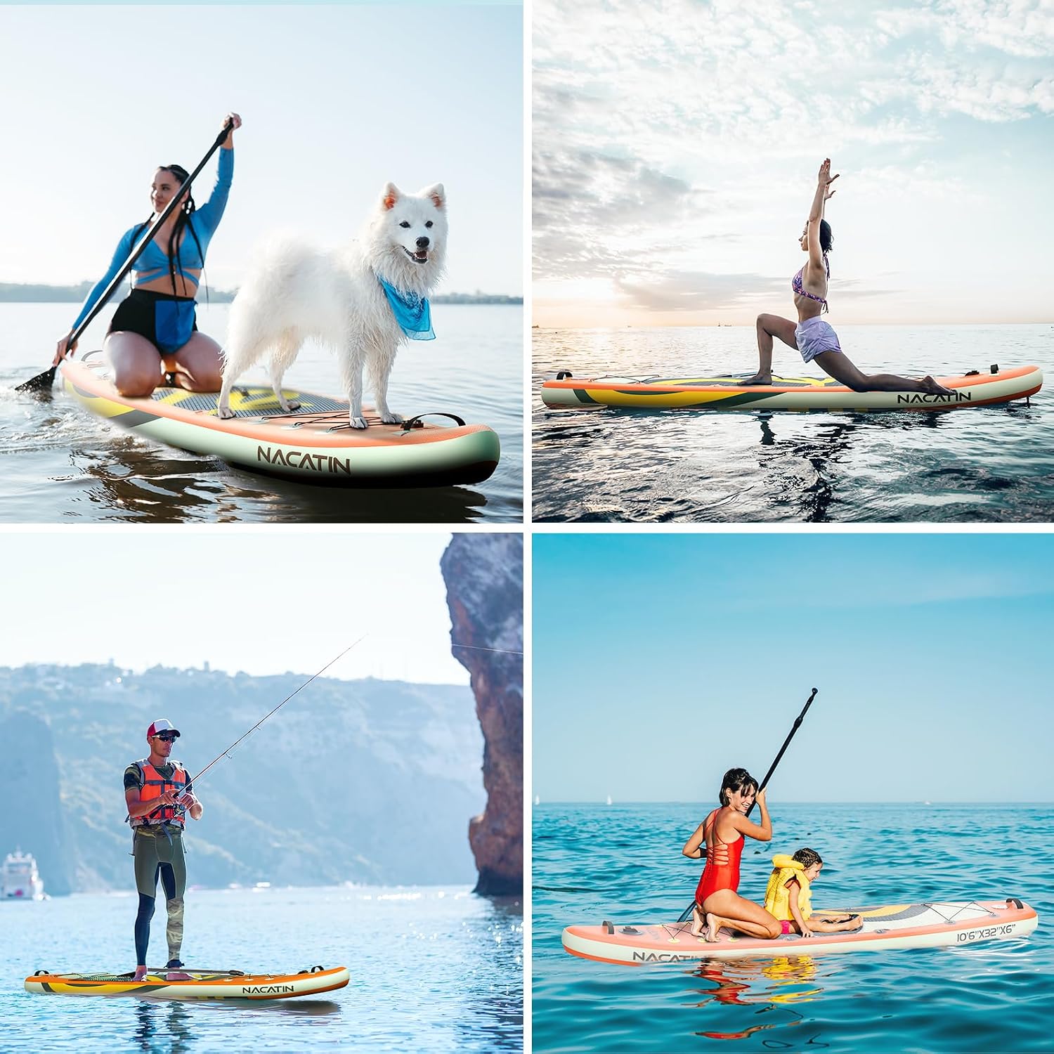 NACATIN Inflatable Stand Up Paddle Board,10'6'Upgrade Version Blow Up Paddle Boards for Adults with Premium SUP Accessories& Backpack,Adjustable Paddle,Camera Mount,Hand Pump, for Lake, River, Yoga