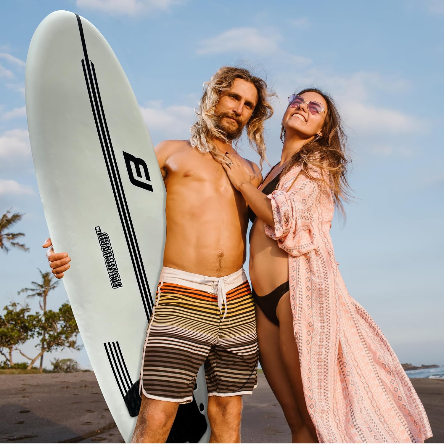 FLOWBOARD Surfboard Softboard Foam - Include (3) Fins 6' Foot Leash and (2) Wood Stringers Inside Board Availalable in 6' and 7' Short Board and 8' Longboard