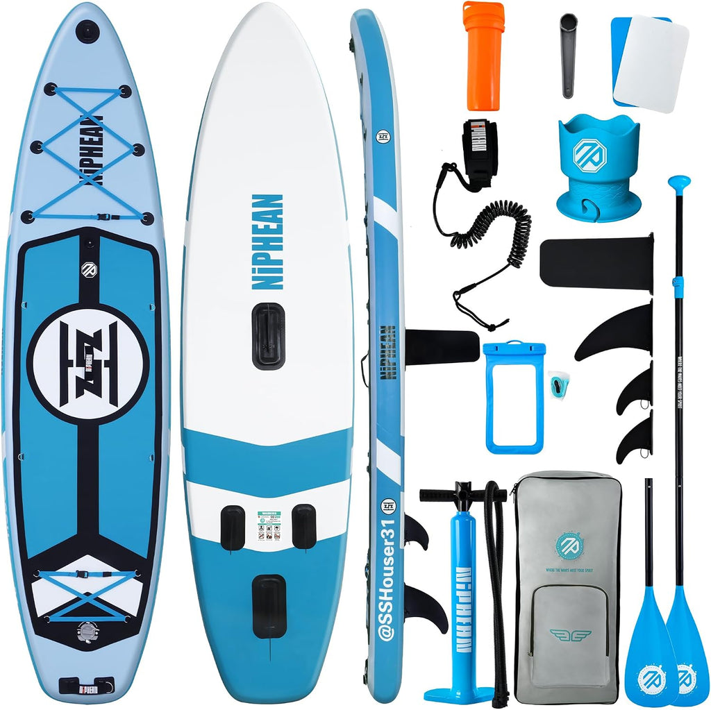 Niphean (Extra Large) Inflatable Paddle Board, SUP for 2+1 People/Family 500lbs Capacity Stand Up Paddle Board with SUP Accessories, StabilTrac Fin Non-Slip Paddleboard for Adults