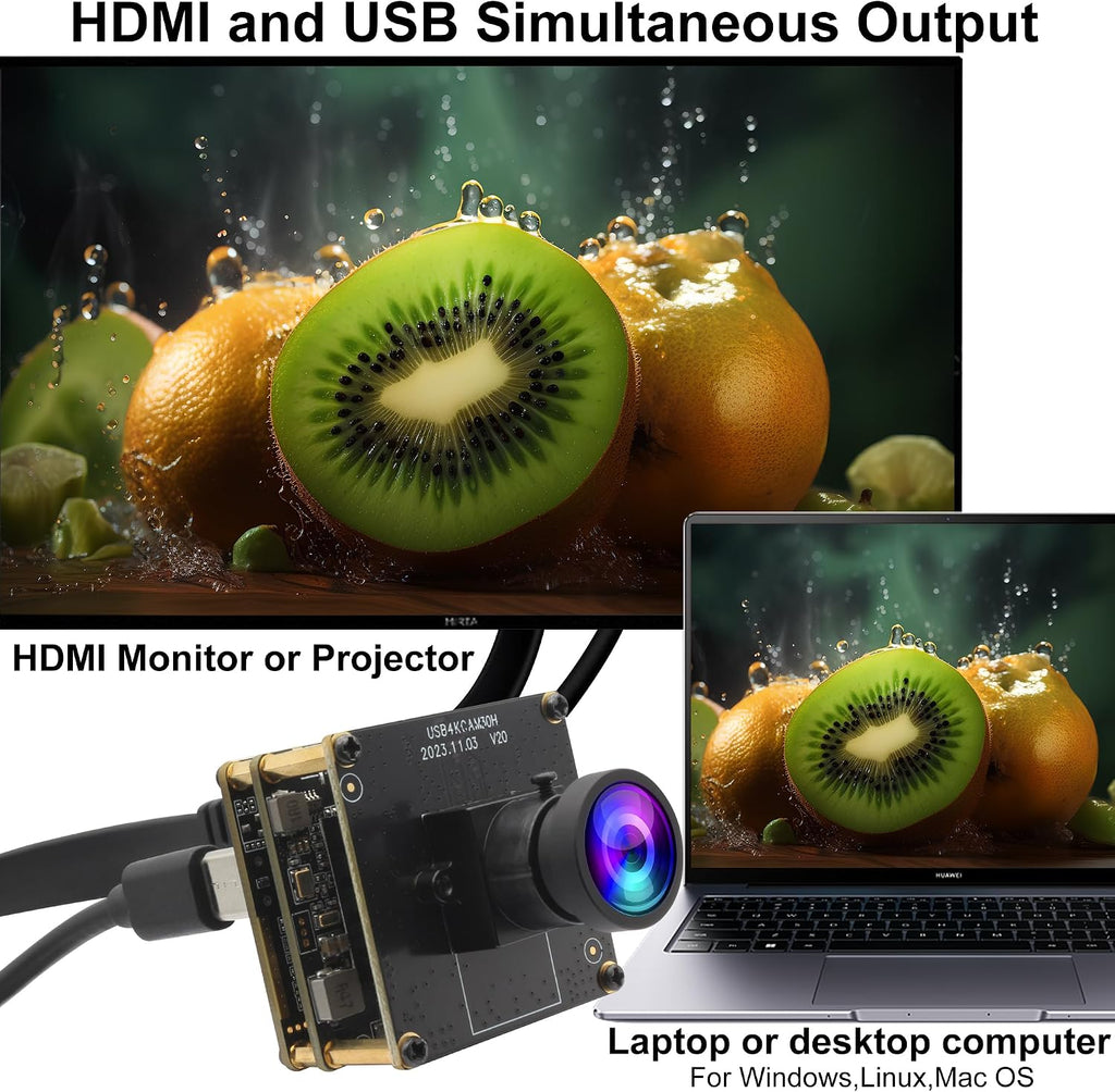 ELP 4K 60fps HDMI USB3.0 Camera for Computer - Wide Angle PC Camera with 120 Low Distortion Lens and 2X Digital Zoom for Laser Engraver, Laptop, Ras pi, Jetson Nano