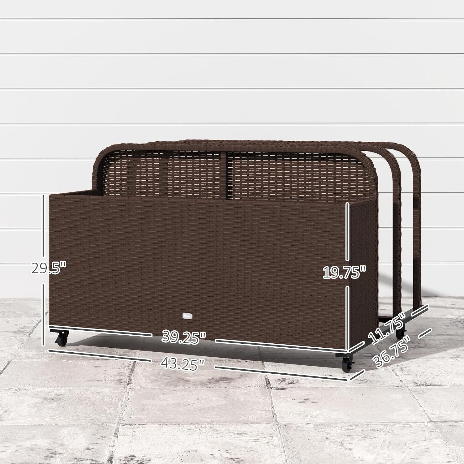 Outsunny Wicker Patio Pool Float Storage Basket, PE Rattan Outdoor Pool Caddy with Rolling Wheels for Floaties, Noodles, Life Vests, Beach Balls, Garden Furniture, Brown