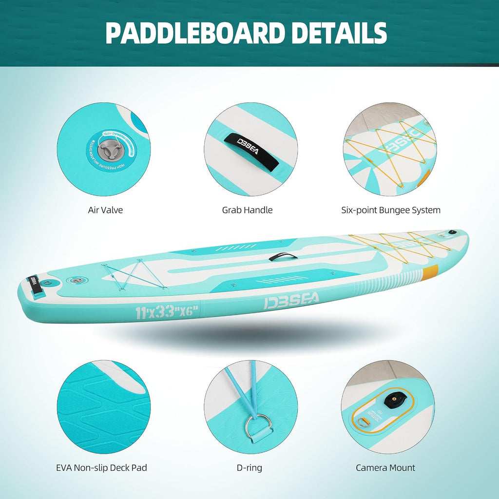 11 ft Inflatable Paddle Board with SUP Accessories, Non Slip EVA Deck, Extra Long Extra Wide iSUP, All Around Stand Up Paddle Board for Adults & Youth