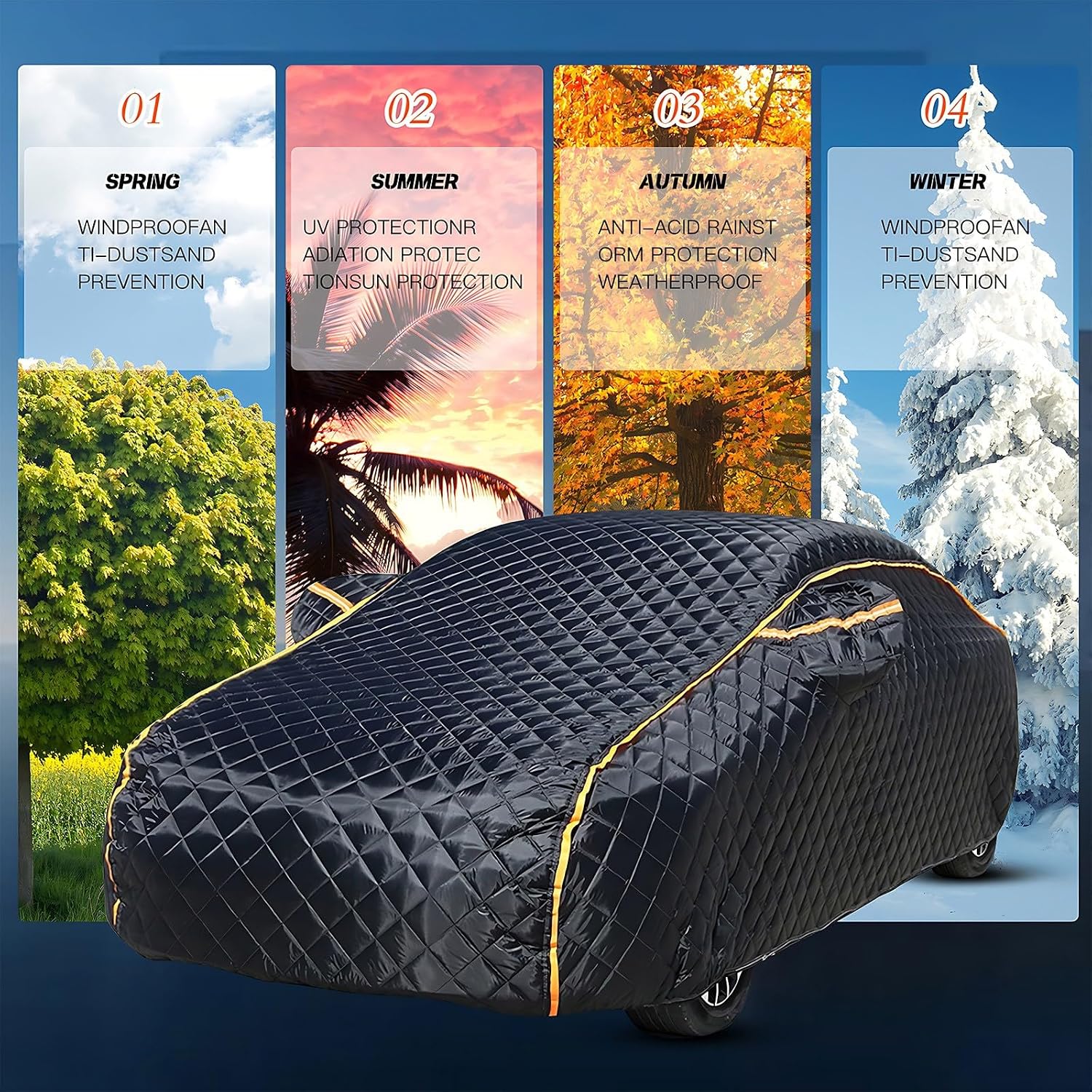 Heavy Duty Car Cover Waterproof for Hyundai Palisade SEL (2020-2025, SUV), Hail Protector Car Cover, Breathable Snow Sun Dust Protection, Door Zipper & Reflective Strips dvd303