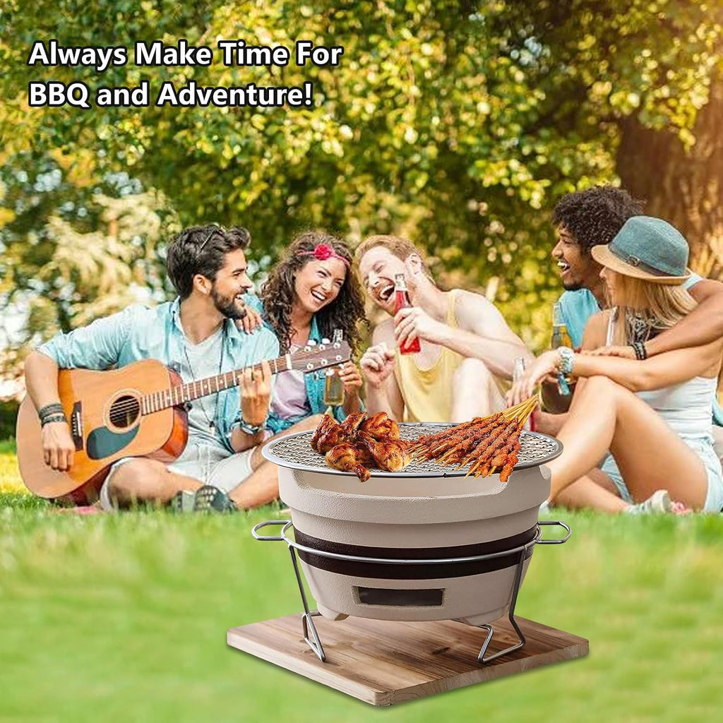 AIZYR Charcoal Grill Japanese Style BBQ Grill,Tabletop Pottery Clay Charcoal Stove with Wire Mesh Grill for Outdoor Patio Backyard Camping Picnic,Large