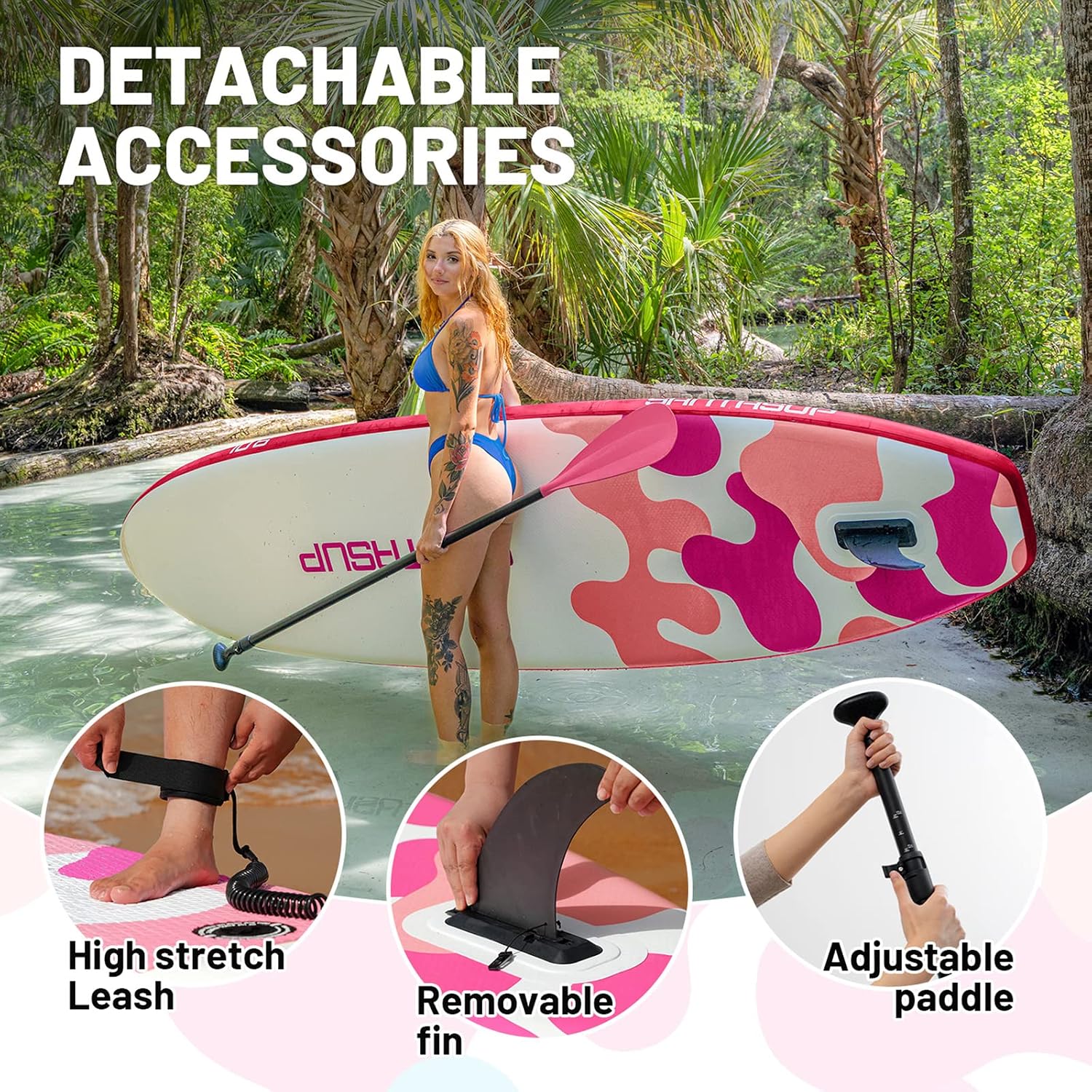 Inflatable Stand Up Paddle Board with SUP Accessories, Anti-Slip EVA Deck, 10'6'/11' Wide Stance Board, Sup Board for Adults & Youth of All Skill Levels Backpack