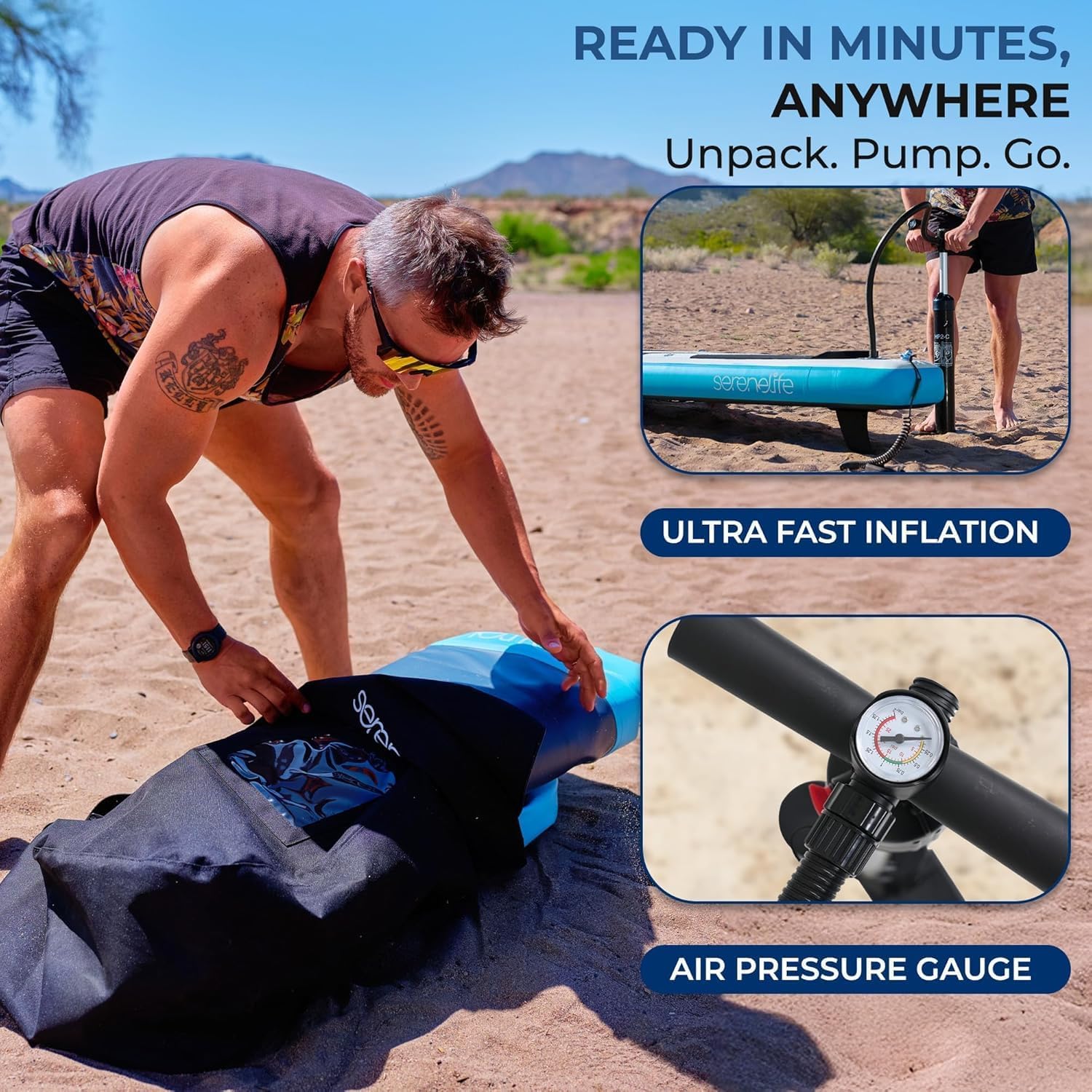 SereneLife XL Inflatable Stand Up Paddle Board - Pet-Friendly SUP for Adults and Pets - Extra-Wide Stable Design with Non-Slip EVA Deck Pad, Premium SUP Accessories, 440/485 lbs