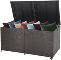 Tangkula 175 Gallon Outdoor Storage Box, Wicker Patio Deck Box with 2 Universal Wheels and Waterproof Zippered Liner, Outdoor Storage Container for Cushions, and Garden Tools