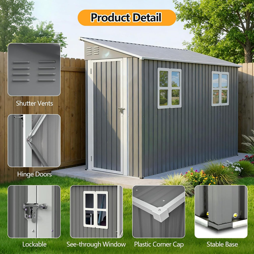 4' x 10' Metal Garden Shed Lockable Doors,Outdoor Storage Shed with Double Windows,Waterproof Shed Outside Storage Clearance for Backyard Patio