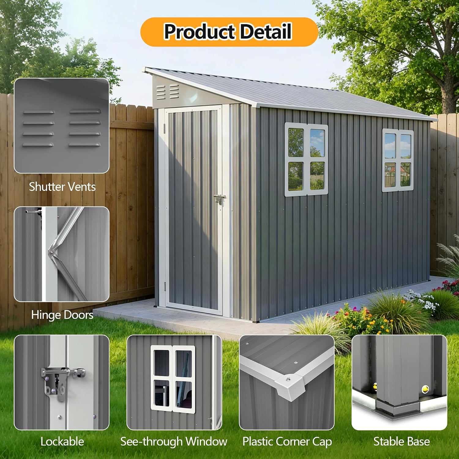 4' x 10' Metal Garden Shed Lockable Doors,Outdoor Storage Shed with Double Windows,Waterproof Shed Outside Storage Clearance for Backyard Patio