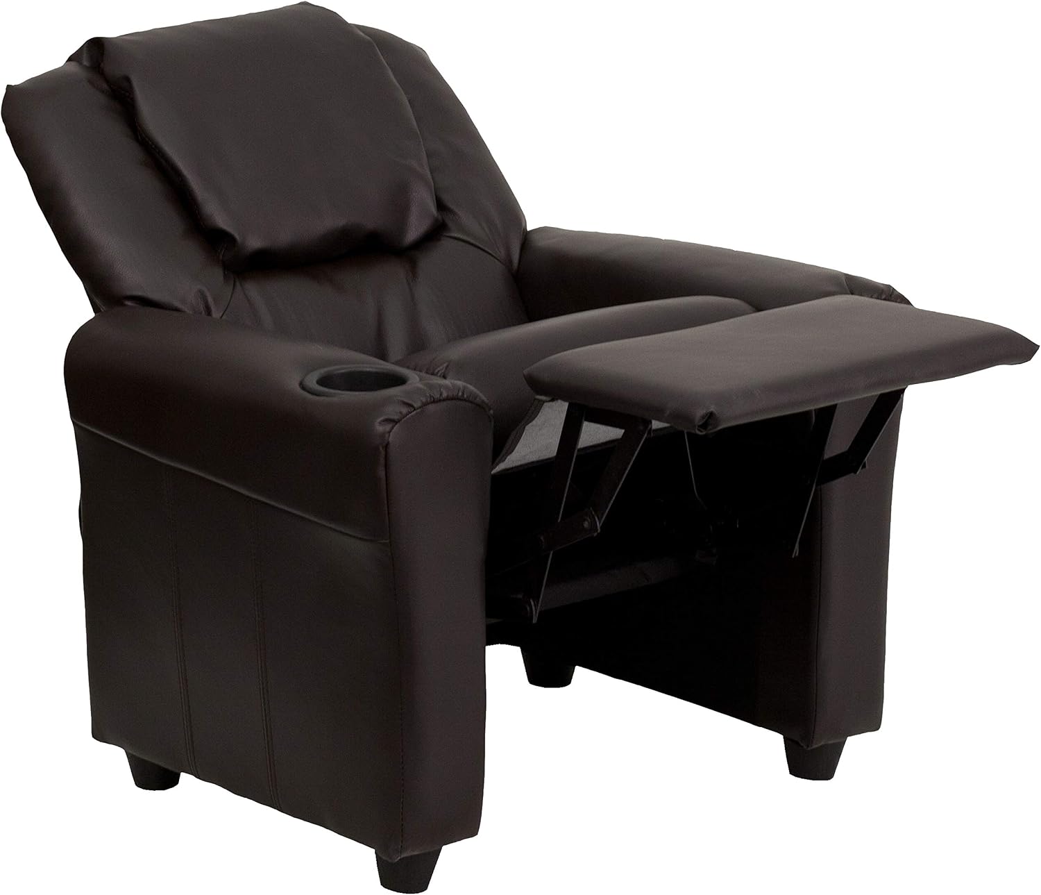 Flash Furniture Vana LeatherSoft Kids Recliner with Cup Holder, Headrest, and Safety Recline, Contemporary Reclining Chair for Kids, Supports up to 90 lbs., Brown
