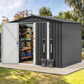 DWVO 7x5FT Outdoor Storage Shelter, Roomy Steel Tool Shed with Secure Entrances & Air Circulation for Patio, Lawn, and Backyard, Ideal for Storing Garden Gear, Lawn Tools, and Bikes, Dark Gray