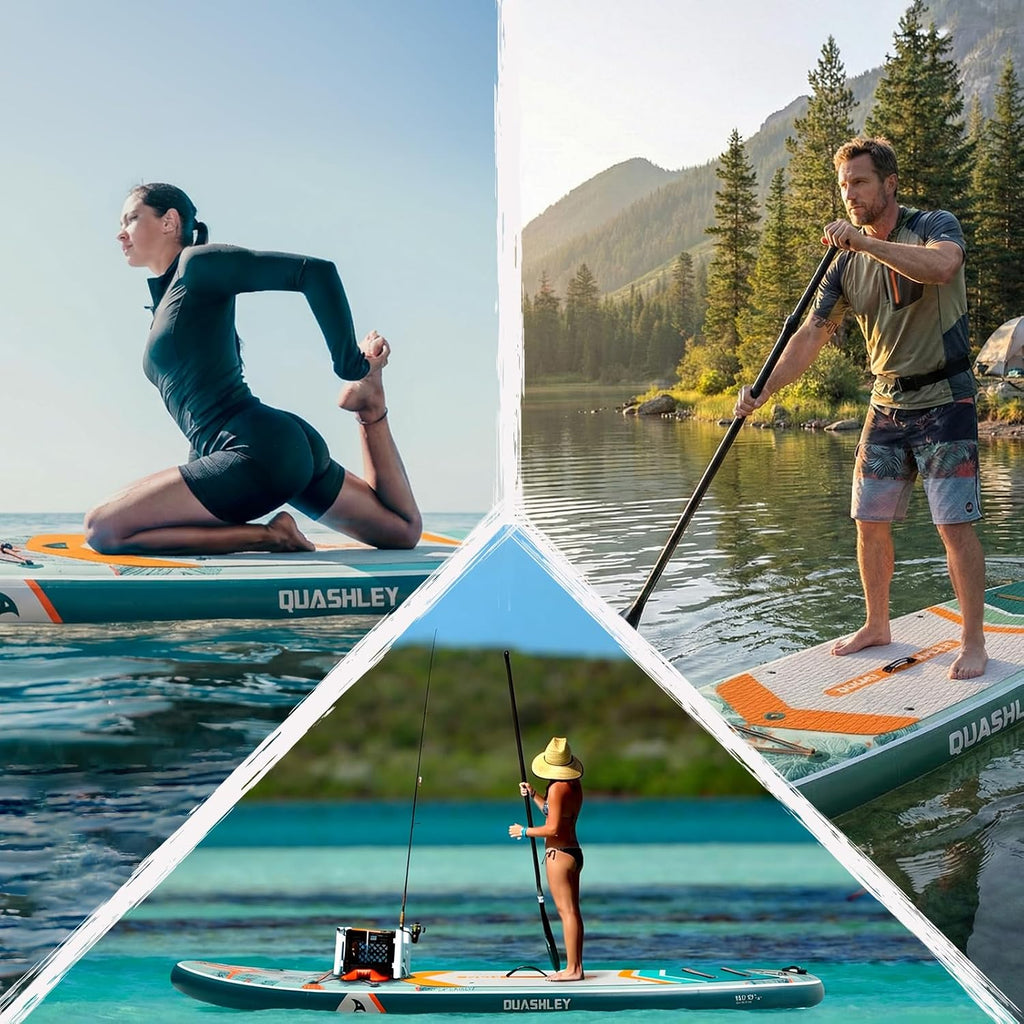 Quashley Inflatable Paddle Board Extra Wide Stand Up Paddleboards 11'×34' with All Premium Paddle Board Accessories,Inflatable SUP for Adults/Family,Beginner-Friendly,Removable Fin,Hand Pump