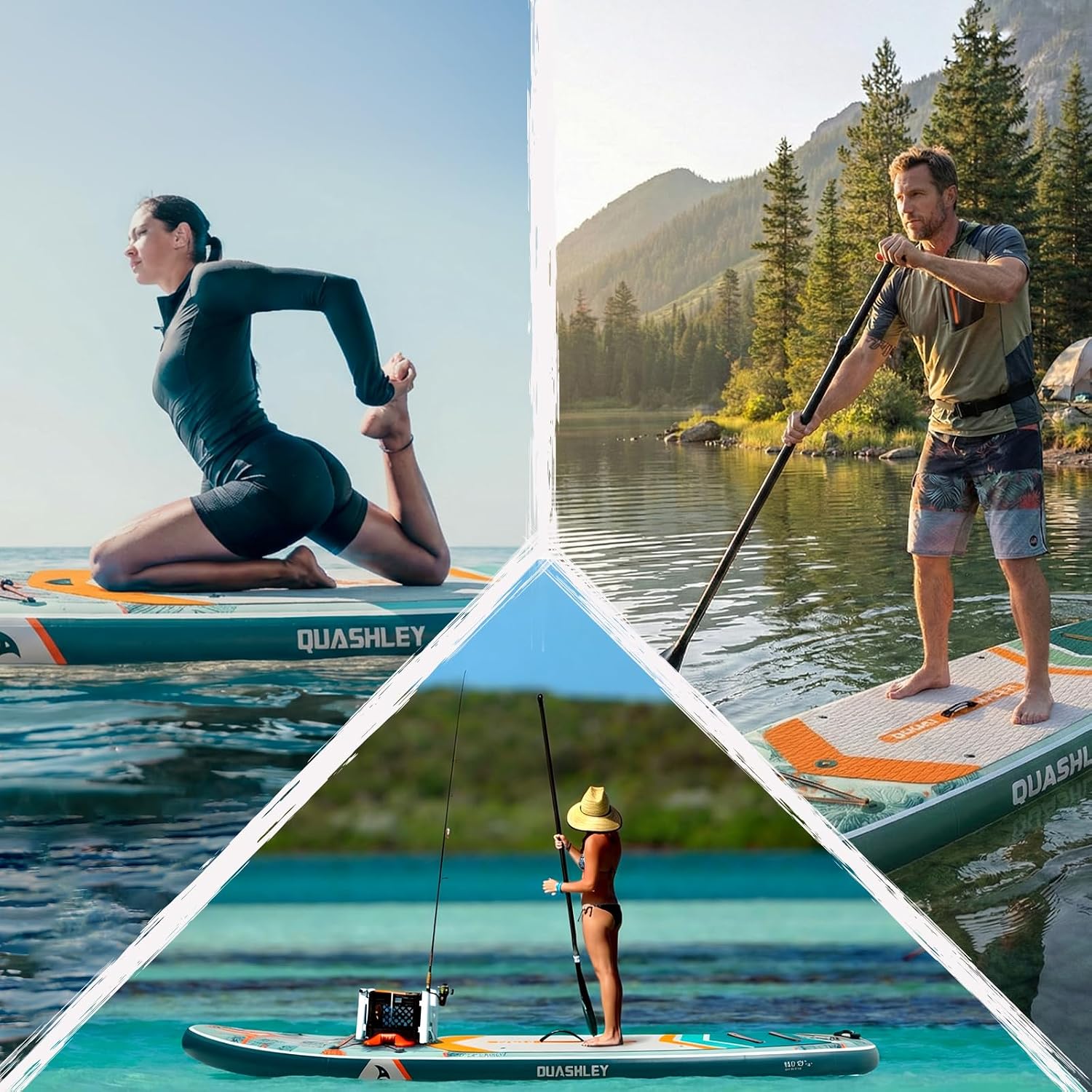 Quashley Inflatable Paddle Board Extra Wide Stand Up Paddleboards 11'×34' with All Premium Paddle Board Accessories,Inflatable SUP for Adults/Family,Beginner-Friendly,Removable Fin,Hand Pump