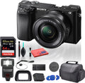 Sony Alpha a6100 Mirrorless Digital Camera (ILCE6100L/B) with 16-50mm Lenses with Flash, Extra Battery, 64GB Memory Card, Padded Bag, and More - Extra Battery Bundle (Renewed)